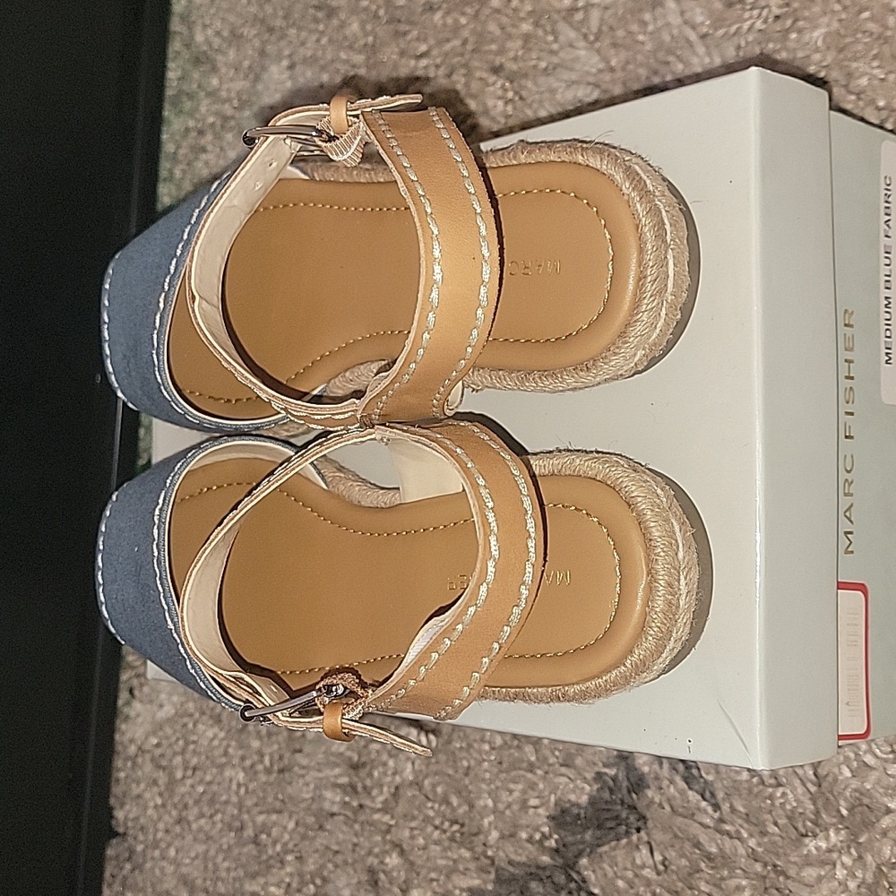Marc Fisher Denim Blue and Tan Espadrille Sandals - Picture 4 of 8